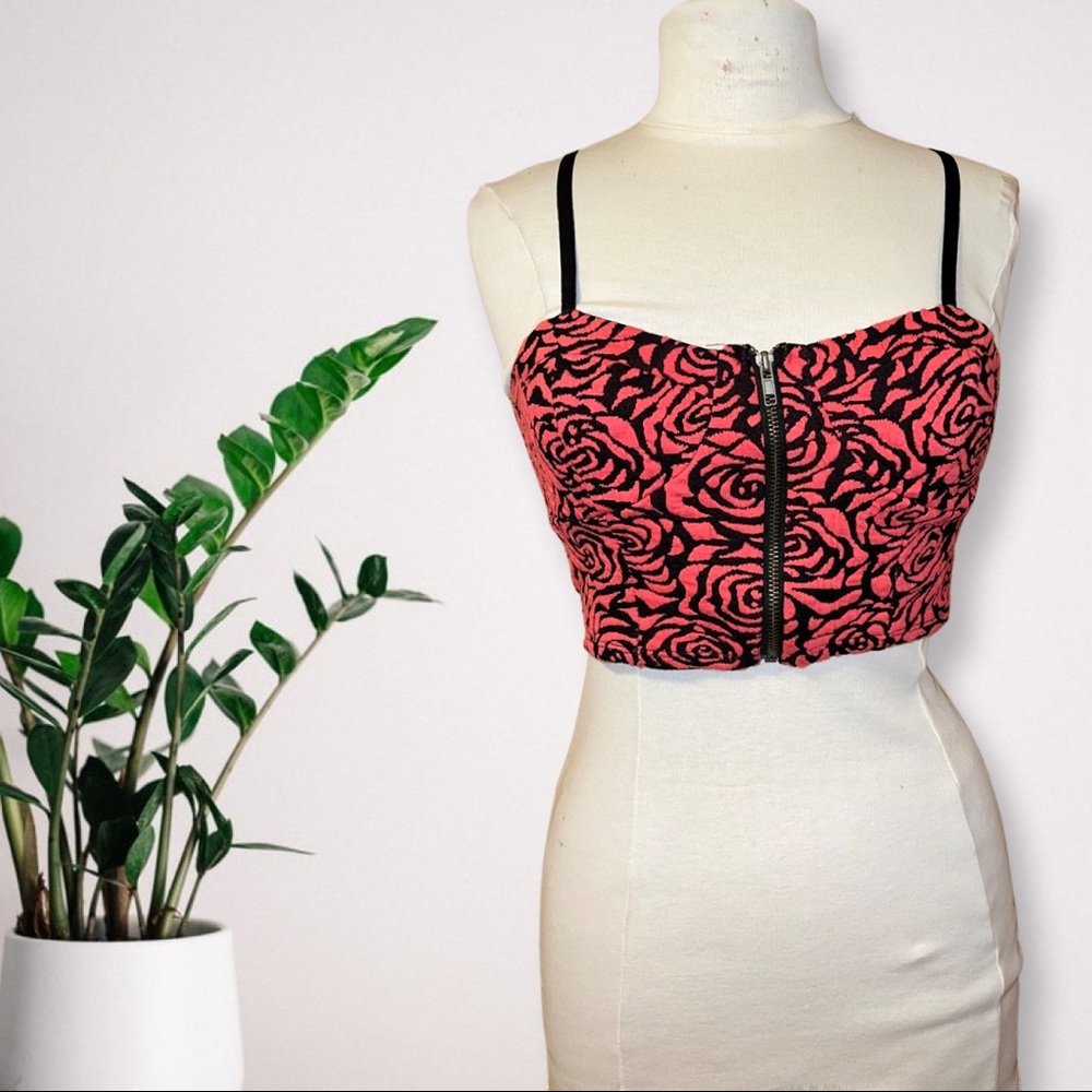 Red floral crop top casual night out summer blouse party